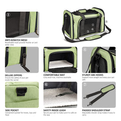 Henkelion large cat carrier green mesh-sides provide ventilation and visibility.