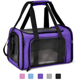 Henkelion large cat carrier purple front view highlights breathable mesh for comfortable travel.
