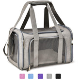 Henkelion large soft-sided pet carrier gray front view for easy travel with pets.