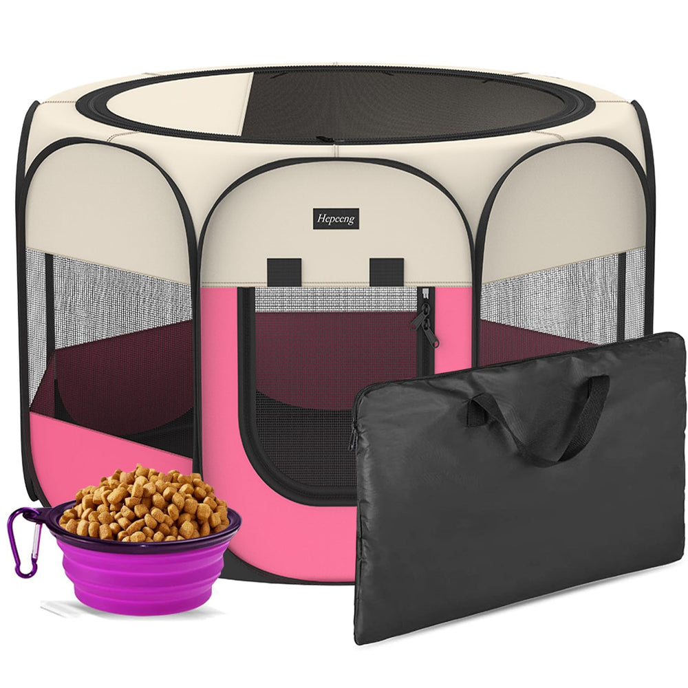 HEPEENG portable pet playpen 8-panel assembly enables quick setup for indoor or outdoor adventures