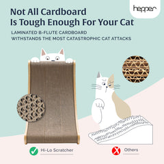 Hepper Hi-Lo three-positions scratcher shows high scratch area for indoor cats