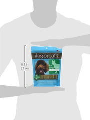 Herbsmith Dog Breath chews close-up showing sea algae action for tartar softening.