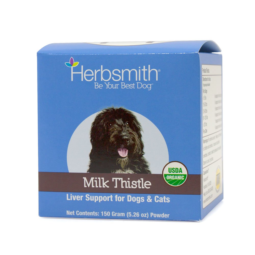 Herbsmith Organic Milk Thistle packaging signals premium liver support for pets