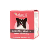 Herbsmith Senior Dog Wisdom bottle closeup chews for brain health and aging support.