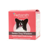 Herbsmith Senior Dog Wisdom bottle label showcasing DHA brain support for aging dogs