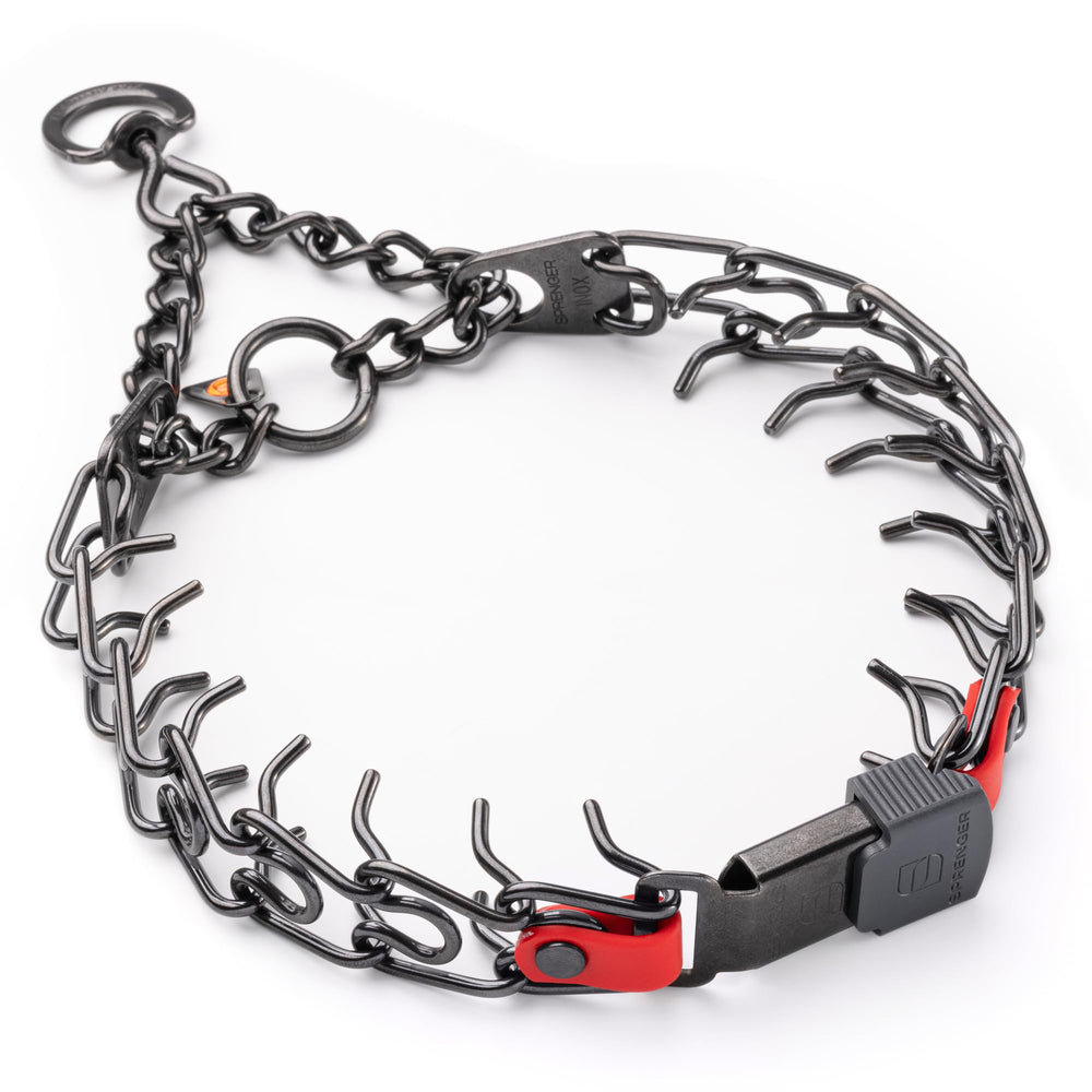Herm Sprenger black stainless steel dog collar with short links for precise fit and control.