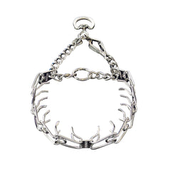 Herm Sprenger chrome-plated training collar quick-release snap in close-up for easy fitting