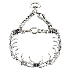 Herm Sprenger pinch collar with quick-release snap for easier one-handed fastening during walks.