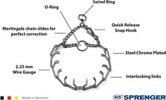 Herm Sprenger Ultra-Plus chrome plated steel collar close-up for durable training gear.