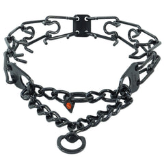 Herm Sprenger Ultra-Plus prong collar black close-up shows durable stainless steel.