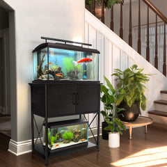 Herture bottom shelf accommodates small tanks and supplies.