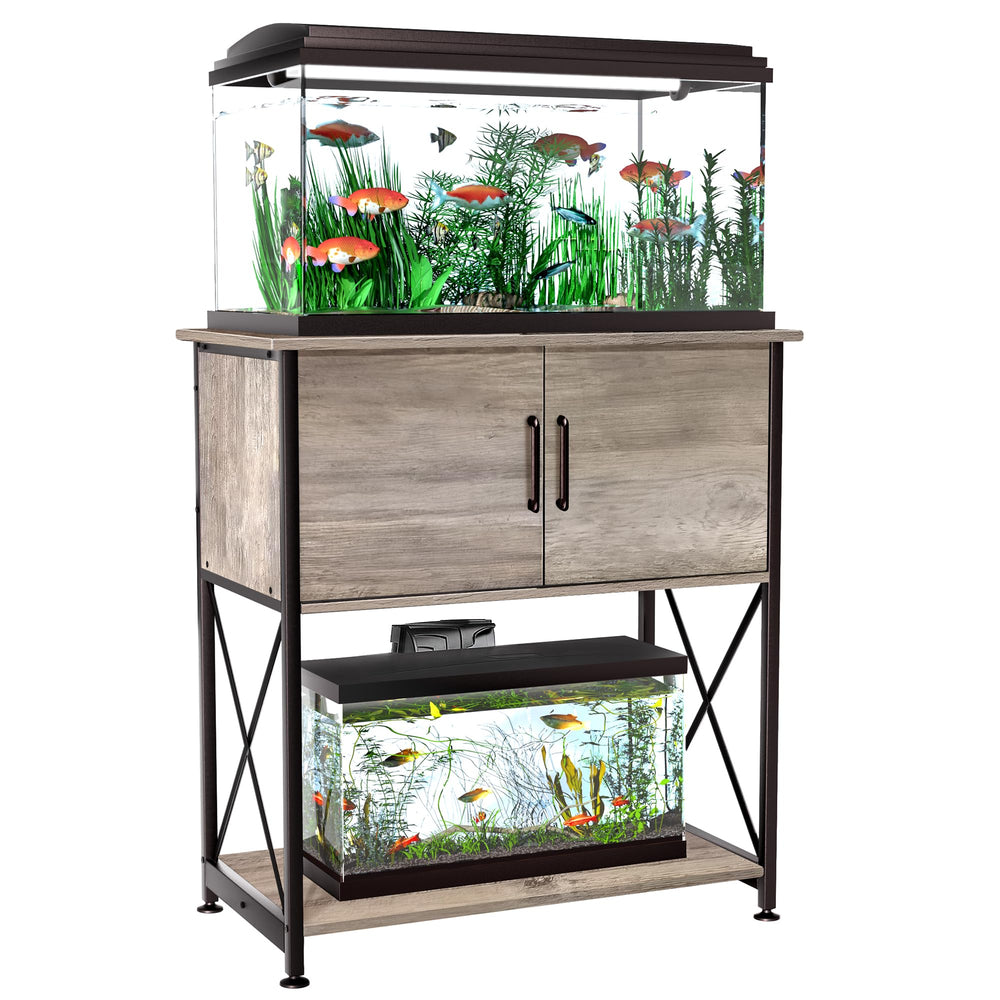 Herture aquarium stand grey front view highlighting sturdy steel frame for reliable tank support.