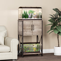 Herture double-shelf aquarium stand offers extra space for tank and decor.