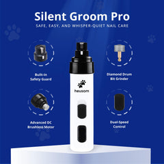 Heusom Silent Groom Pro close-up on replacement heads for long-lasting grooming.