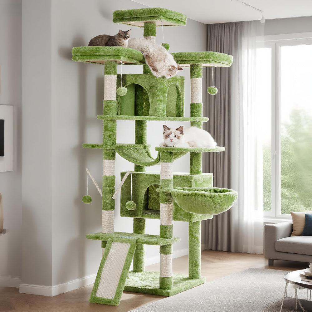 Hey-brother cat tree 71-inch height provides vertical play and elevated lounging for indoor cats.