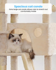 Hey-brother cat tree cozy condo hammock invites wrapped comfort during naps.
