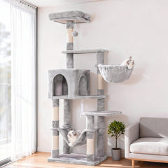 Hey-brother cat tree large hammock provides a roomy lounge for peaceful naps.