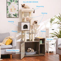 Hey-brother cat tree top platform provides a comfy high perch for supervising play.