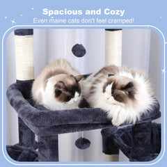 Hey-brother cat tree tower hammock-left invites shared lounging and relaxed naps.