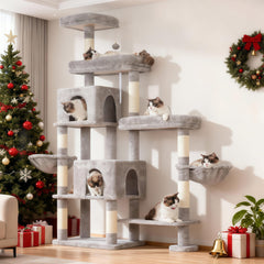 Hey-brother cat tree tower with rotatable extended part enables flexible room fit and space expansion.