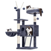 Hey-brother Cat Tree Tower side view highlights multi-level play and space-saving footprint.