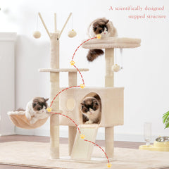 Hey-brother cat tree tower detachable teaser wands for interactive play.