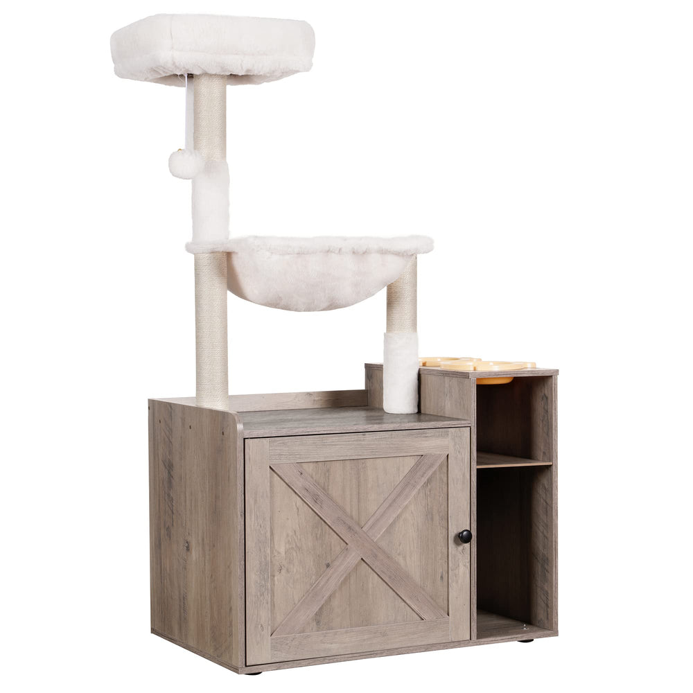 Hey-brother cat tree with litter-box enclosure hides litter for a tidier room