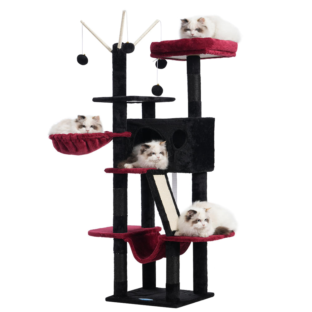 Hey-brother Gothic Cat Tree close-up shows sturdy multi-level tower for indoor cats