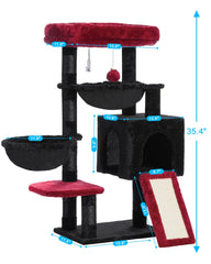 Hey-brother Gothic Cat Tree double hammocks wrapped in cozy comfort.