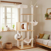 Hey-brother wooden cat tree base in living room for stylish indoor lounging