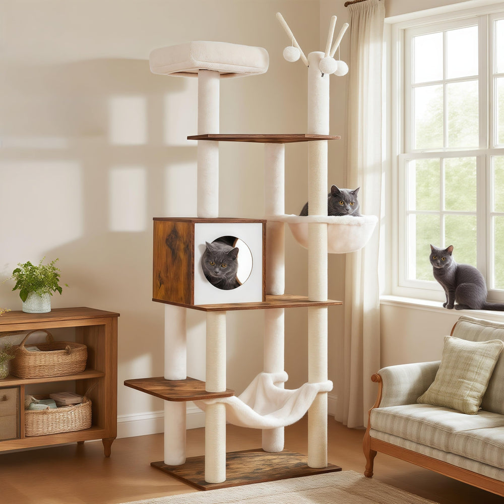 Hey-brother wooden cat tree base platform provides sturdy lounging and panoramic kitty views.