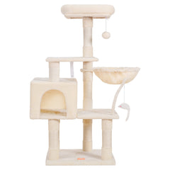 Heybly cat tree basket perch creates a secure, wrapped den for naps.