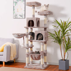 Heybly cat tree cozy hammock invites lounging after play sessions.