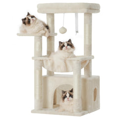 Heybly cat tree platform offers plush, warm resting space for cat naps.