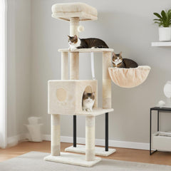 Heybly cat tree side view shows stable base for confident climbing