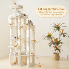 Heybly Cat Tree top perch view offers expansive outlook for Maine Coon cats.