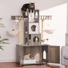 Heybly cat tree two interior caves provide private resting spaces for cats.
