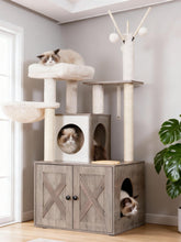Heybly Cat Tree wooden tower with platform for elevated viewing and lounging.
