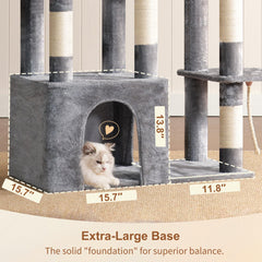 Heybly Heavy Duty Cat Tree five natural sisal posts satisfy claws and protect furniture.