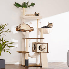 Heybly wood cat tree spacious platform provides room for lounging and safe climbing for larger cats.
