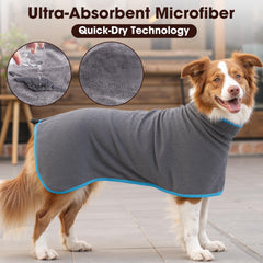 HezzLuv Microfibre Dog Bathrobe features soft fabric for gentle skin contact.