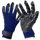 H HANDSON Pet Grooming Gloves blue nodules closeup show soothing massage for healthy fur