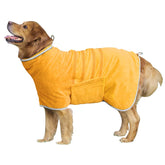 HhiMyOct dog robe yellow open neck for quick post-bath drying.