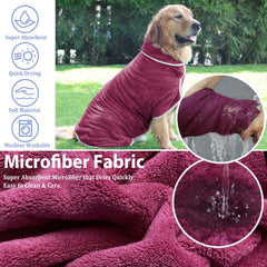 HhiMyOct dog bathrobe grey belly strap secures coat while drying.