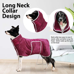 HhiMyOct dog bathrobe grey collar detail highlights adjustable fit.