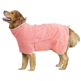 HhiMyOct dog robe pink small close-up shows quick-dry microfiber.