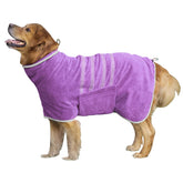 HhiMyOct purple fast-drying dog robe in medium size for quick post-bath drying.