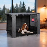 HiCaptain breathable dog crate cover front view showing windproof privacy