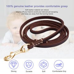 HiCaptain thin leather dog leash with swivel clasp preventing tangles during walks.