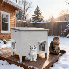 HiCaptain weatherproof cat house exterior in grey providing rugged outdoor shelter.